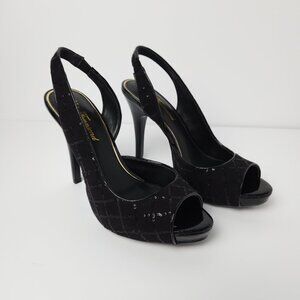 Black Sequin Peep Toe Slingback Heels Size 7.5 Lulu Townsend - New With Box